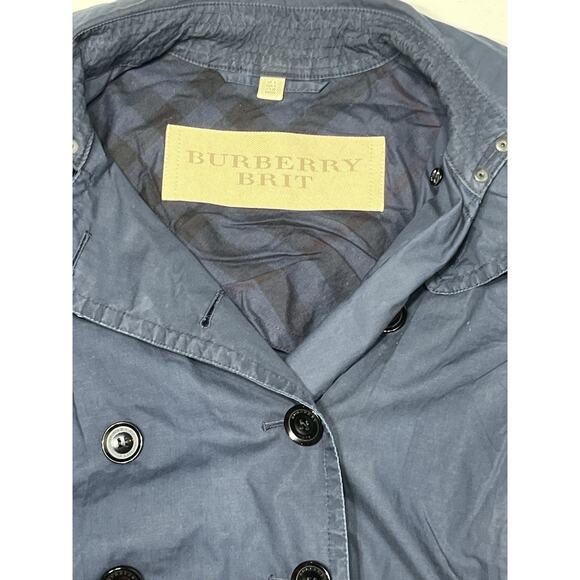 Burberry Brit Trench Coat Short Jacket Double Breast Belt Balmoral Blue Size 4 - Picture 8 of 10